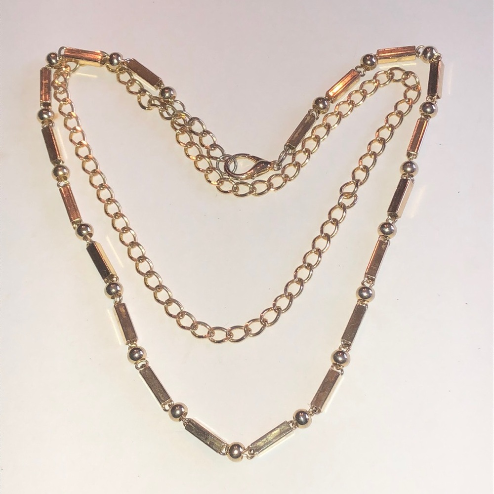 Gold Tone Bar & Bead Necklace Boho Necklace